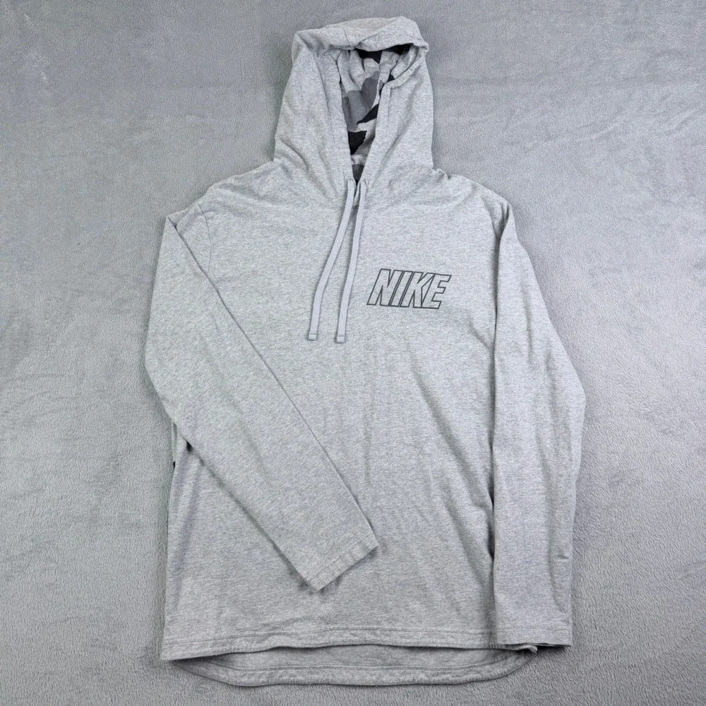 Nike Hooded Long Sleeve Shirt Camo Hood Lining 833873-063 Mens Gray Large